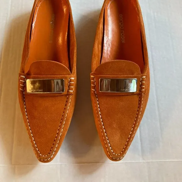Sergio Rossi Orange Suede Slides Shoes - Size 38.5 (US8)