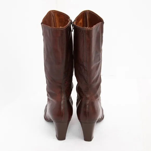 Sesto Meucci Italian made distressed brown leather square toe heeled boot 11W