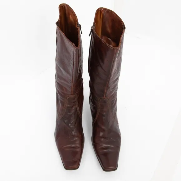 Sesto Meucci Italian made distressed brown leather square toe heeled boot 11W