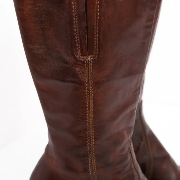 Sesto Meucci Italian made distressed brown leather square toe heeled boot 11W