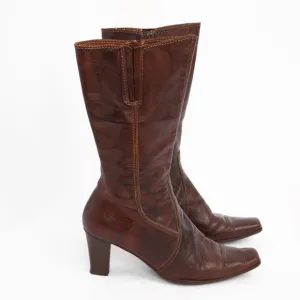 Sesto Meucci Italian made distressed brown leather square toe heeled boot 11W
