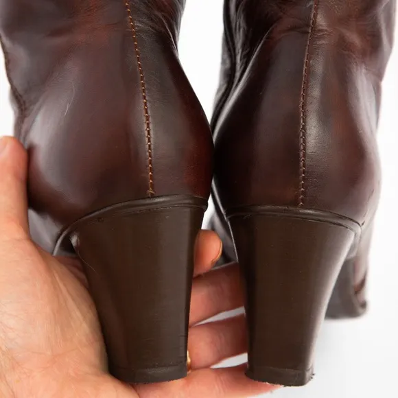 Sesto Meucci Italian made distressed brown leather square toe heeled boot 11W