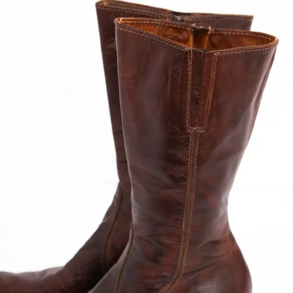 Sesto Meucci Italian made distressed brown leather square toe heeled boot 11W