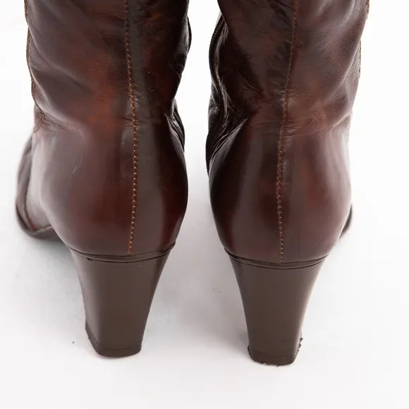Sesto Meucci Italian made distressed brown leather square toe heeled boot 11W