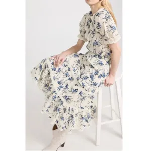 SET The Great The Bishop Top &amp; Lace Inset Flounce Skirt Blue Jasmine Floral Sz M