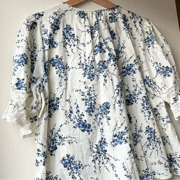 SET The Great The Bishop Top &amp; Lace Inset Flounce Skirt Blue Jasmine Floral Sz M