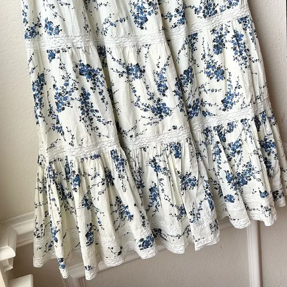 SET The Great The Bishop Top &amp; Lace Inset Flounce Skirt Blue Jasmine Floral Sz M