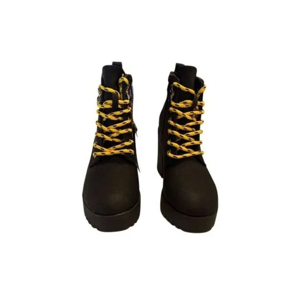 Seven7 Women's Black Chunky Lug Heel Lace-Up Ankle Platform Boots Size 10
