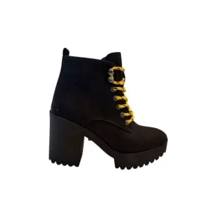 Seven7 Women's Black Chunky Lug Heel Lace-Up Ankle Platform Boots Size 10