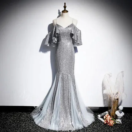 Sexy Off Shoulder V-neck Sleeveless Mermaid Long Prom Dress,PDS11563