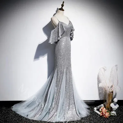 Sexy Off Shoulder V-neck Sleeveless Mermaid Long Prom Dress,PDS11563