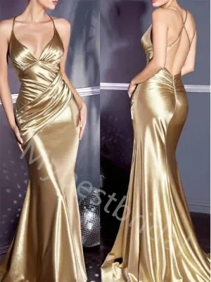 Sexy Spaghetti straps V-neck  Sleeveless Mermaid Long Prom Dress,PDS1091