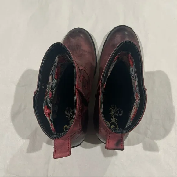 Seychelles Western Ankle Boots Womens 9.5 Red Maroon Distressed Leather Pull On