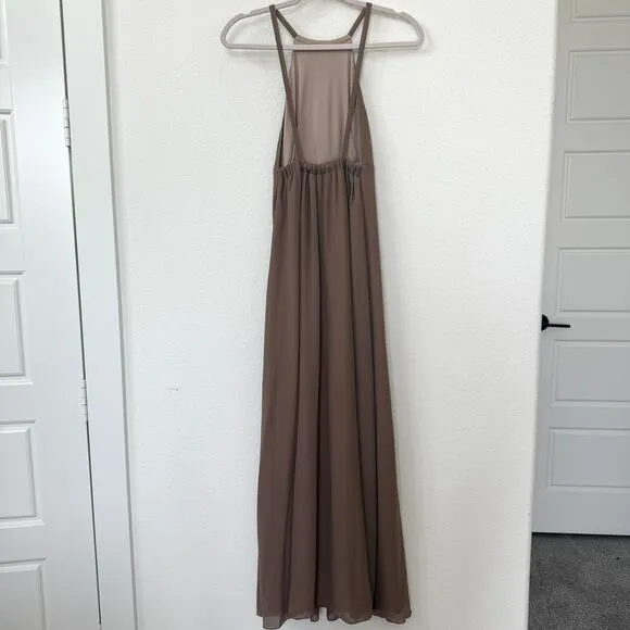 SHOW ME YOUR MUMU Kendall Gown Mocha Brown Halter Maxi Dress XS Lined Boho