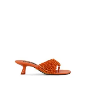 SIMON MILLER Womens Orange F164 Open Kitten Heel Slip On Thong Sandals Shoes 38