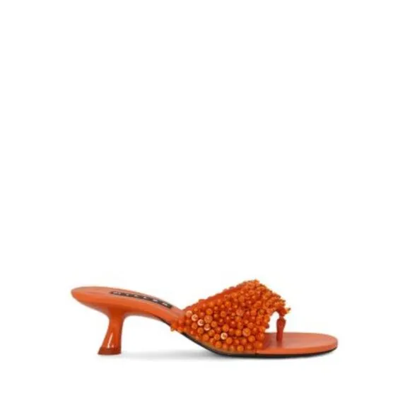 SIMON MILLER Womens Orange F164 Open Kitten Heel Slip On Thong Sandals Shoes 38