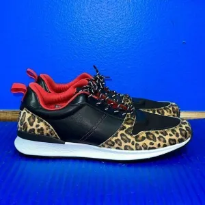 Size 11- Men’s ALDO Leopard Faux Fur Shoes Sneakers Black/Red NEW RARE