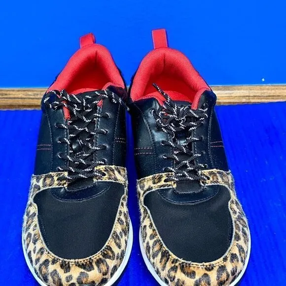 Size 11- Men’s ALDO Leopard Faux Fur Shoes Sneakers Black/Red NEW RARE