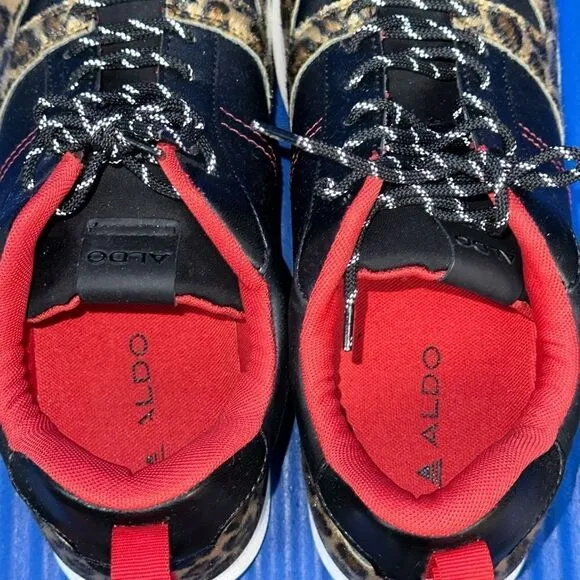 Size 11- Men’s ALDO Leopard Faux Fur Shoes Sneakers Black/Red NEW RARE