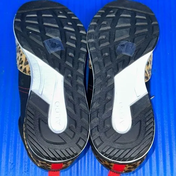 Size 11- Men’s ALDO Leopard Faux Fur Shoes Sneakers Black/Red NEW RARE