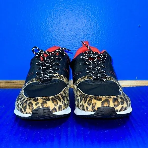 Size 11- Men’s ALDO Leopard Faux Fur Shoes Sneakers Black/Red NEW RARE
