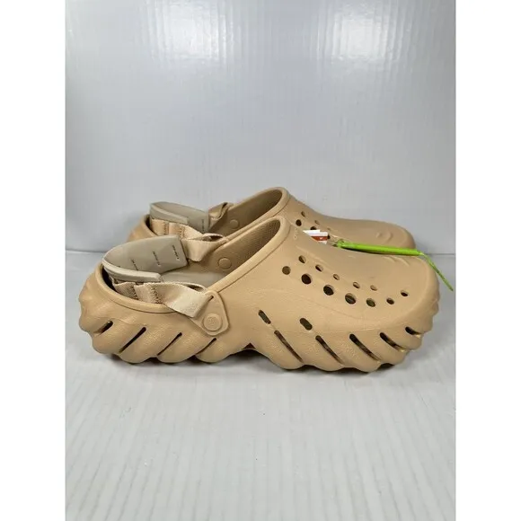 Size 12 Crocs Echo Mens Slip On Clogs Shoes Wheat Beige Comfort 207937-209 NEW