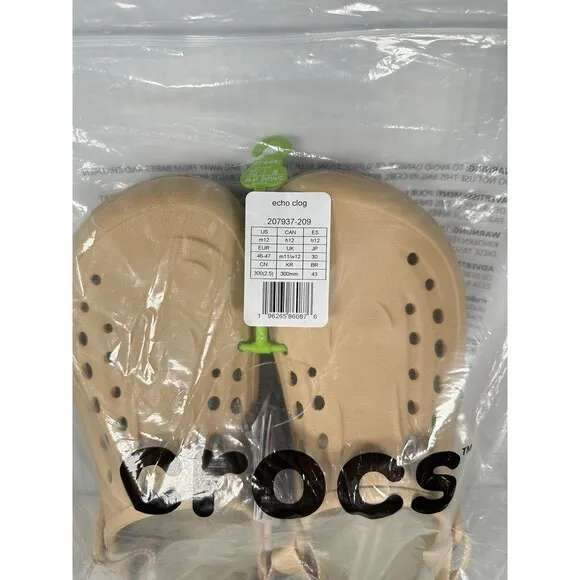 Size 12 Crocs Echo Mens Slip On Clogs Shoes Wheat Beige Comfort 207937-209 NEW