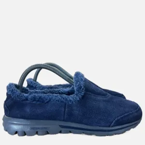 Skechers Go Walk Womens Size 8 Extra Wide Slip On Faux Fur Lined Shoes Blue