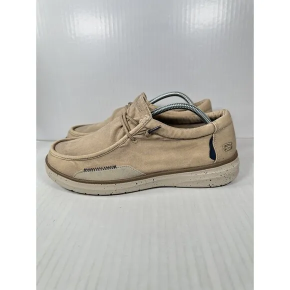 SKECHERS Men's 210608 Morelo Ketch Canvas Slip-On Loafers Taupe Mens Size 10.5