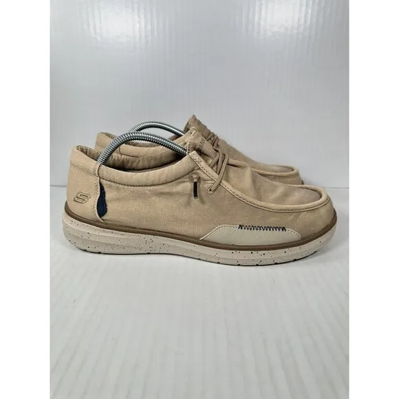 SKECHERS Men's 210608 Morelo Ketch Canvas Slip-On Loafers Taupe Mens Size 10.5