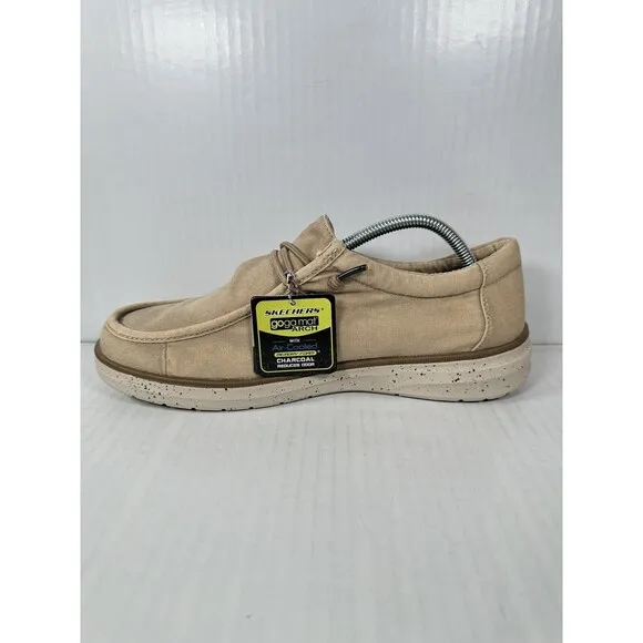 SKECHERS Men's 210608 Morelo Ketch Canvas Slip-On Loafers Taupe Mens Size 10.5