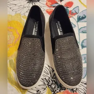 Skechers Street Memory Foam Slip On Sneakers with Beaded Top of Shoe