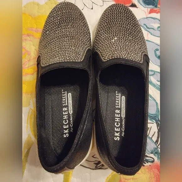 Skechers Street Memory Foam Slip On Sneakers with Beaded Top of Shoe