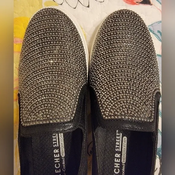 Skechers Street Memory Foam Slip On Sneakers with Beaded Top of Shoe