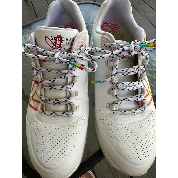 Skechers Uno 2 Mad Air Rainbow Hearts White Sneakers Air Cooled Size 11