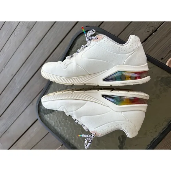 Skechers Uno 2 Mad Air Rainbow Hearts White Sneakers Air Cooled Size 11