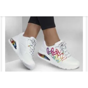 Skechers Uno 2 Mad Air Rainbow Hearts White Sneakers Air Cooled Size 11
