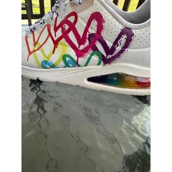 Skechers Uno 2 Mad Air Rainbow Hearts White Sneakers Air Cooled Size 11