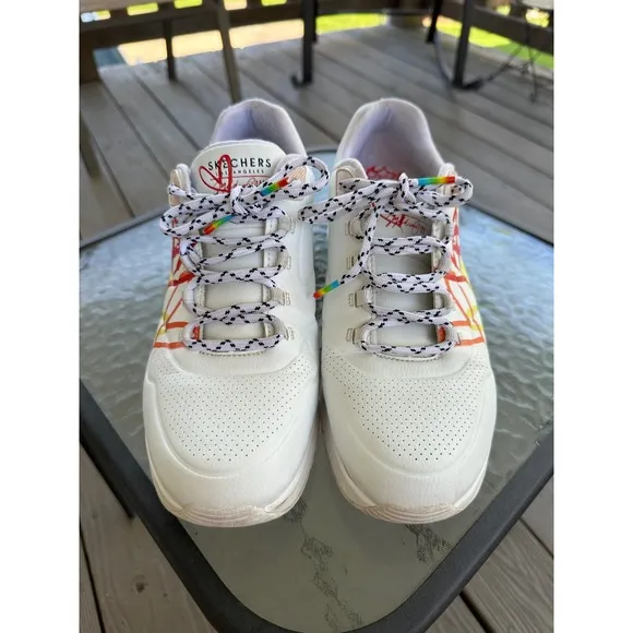 Skechers Uno 2 Mad Air Rainbow Hearts White Sneakers Air Cooled Size 11