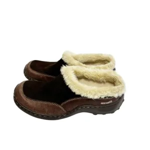 SKECHERS WOMEN SLIP ON BROWN FLUFFY VINTAGE CLOG SHOES SIZE 6.5 NO BOX