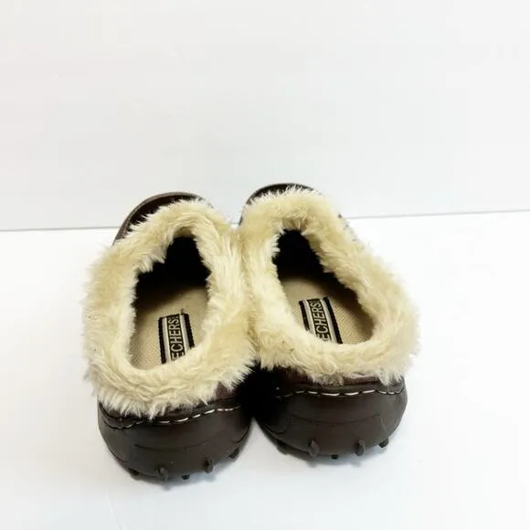 SKECHERS WOMEN SLIP ON BROWN FLUFFY VINTAGE CLOG SHOES SIZE 6.5 NO BOX
