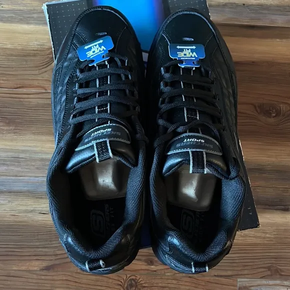 Sketcher 14 Wide New Mens Shoes Black Sport After Burn Lace Up W Sketchers Box