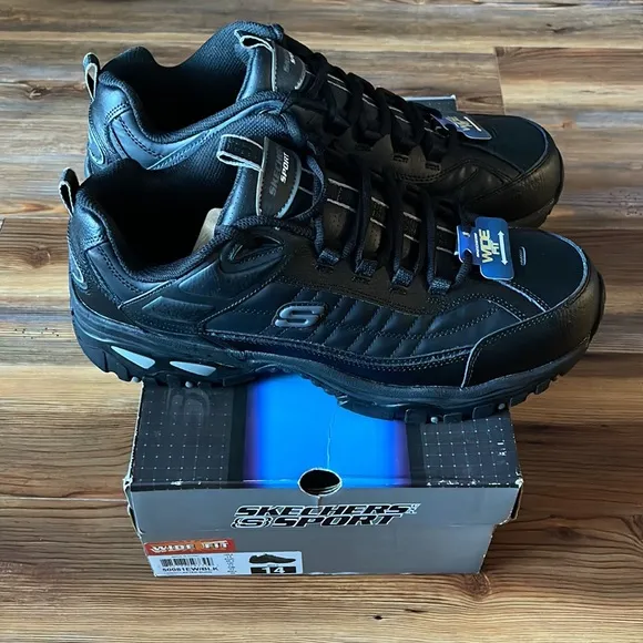 Sketcher 14 Wide New Mens Shoes Black Sport After Burn Lace Up W Sketchers Box