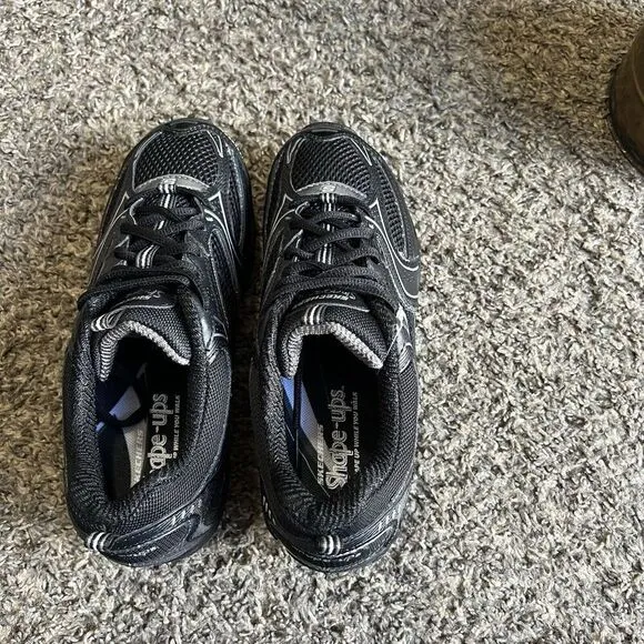 SKETCHERS SHAPE-UPS WOMENS US 8.5 WALKING BLACK SHOES SNEAKERS TONING New