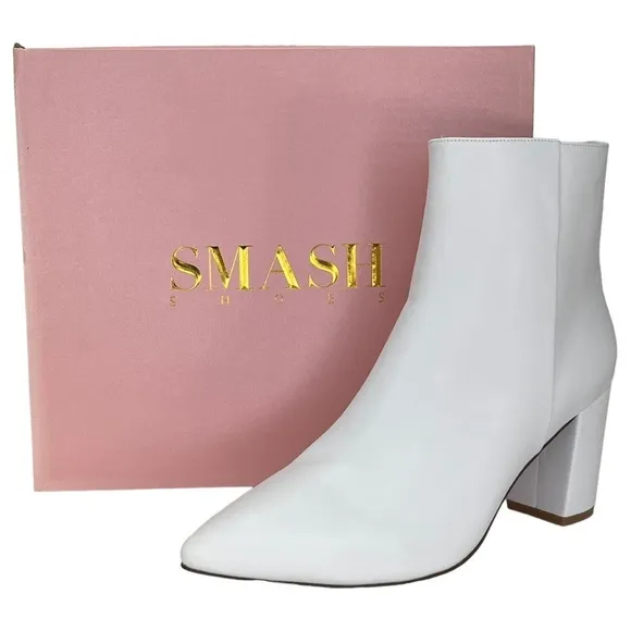 SMASH Shoes Chiku White Faux Leather Womens Ankle Boots Size 12M