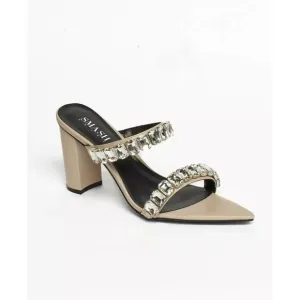 Smash Shoes Women's Crystal Embellished Dress Sandals- Extended sizes, Nude, 11M