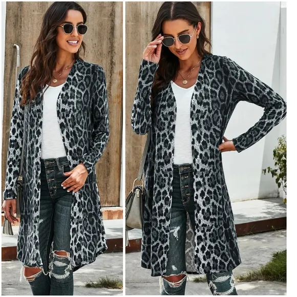 Snakeskin Open Front Longline Cardigan
