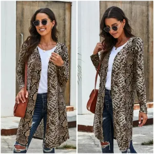 Snakeskin Open Front Longline Cardigan