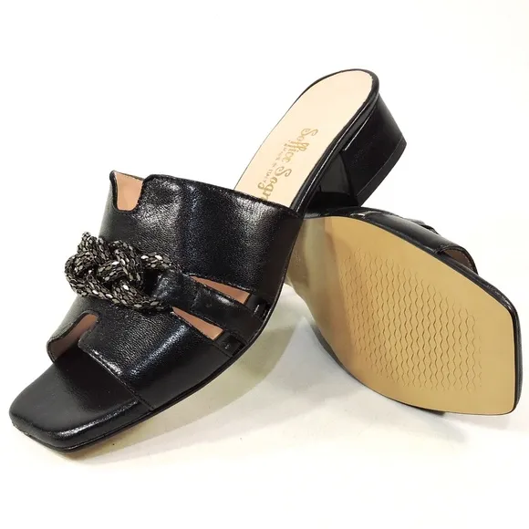 SOFFICE SOGNO 🇮🇹 WOMEN'S BLACK LEATHER COMFORT SUMMER MULES