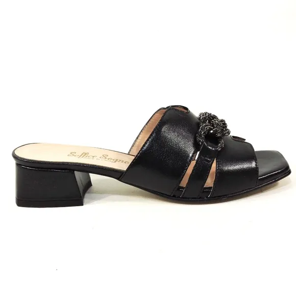 SOFFICE SOGNO 🇮🇹 WOMEN'S BLACK LEATHER COMFORT SUMMER MULES